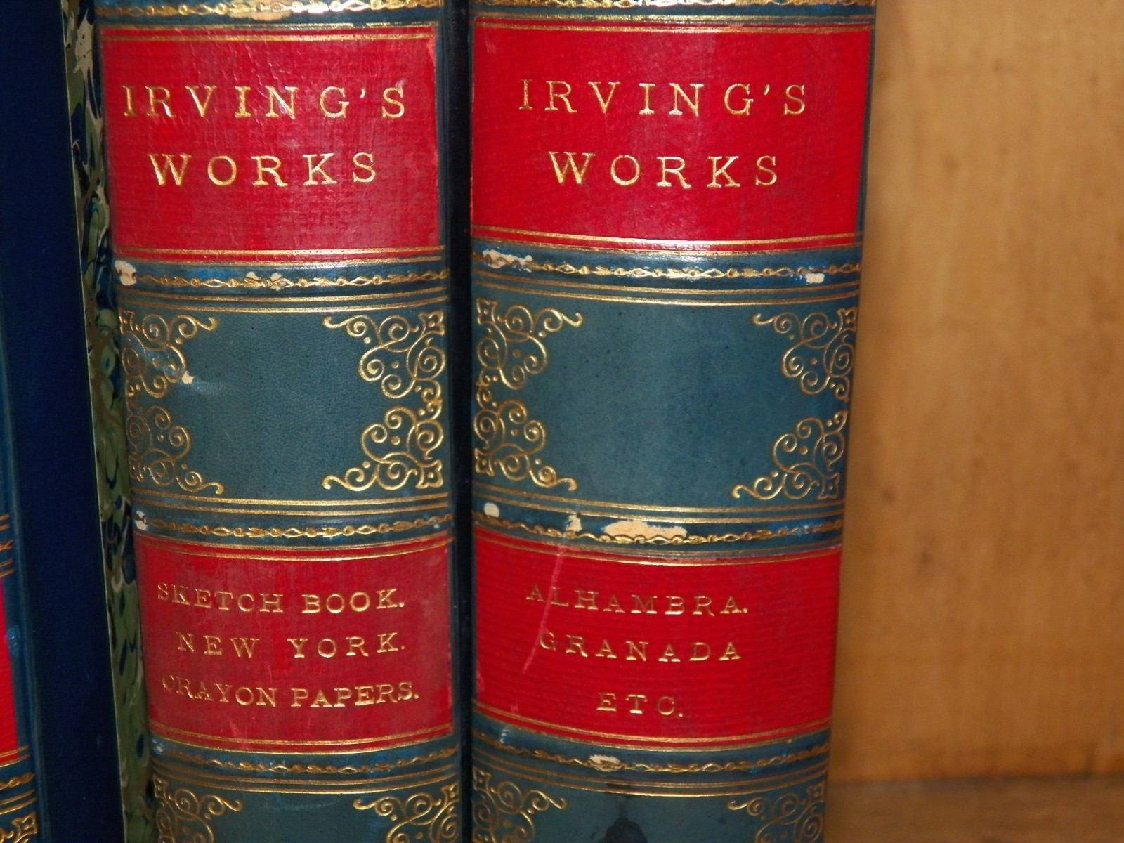 IRVING’S WORKS EIGHT VOLUMES 1/4 EMBOSSED NAVY LEATHER BOUND + CORNERS