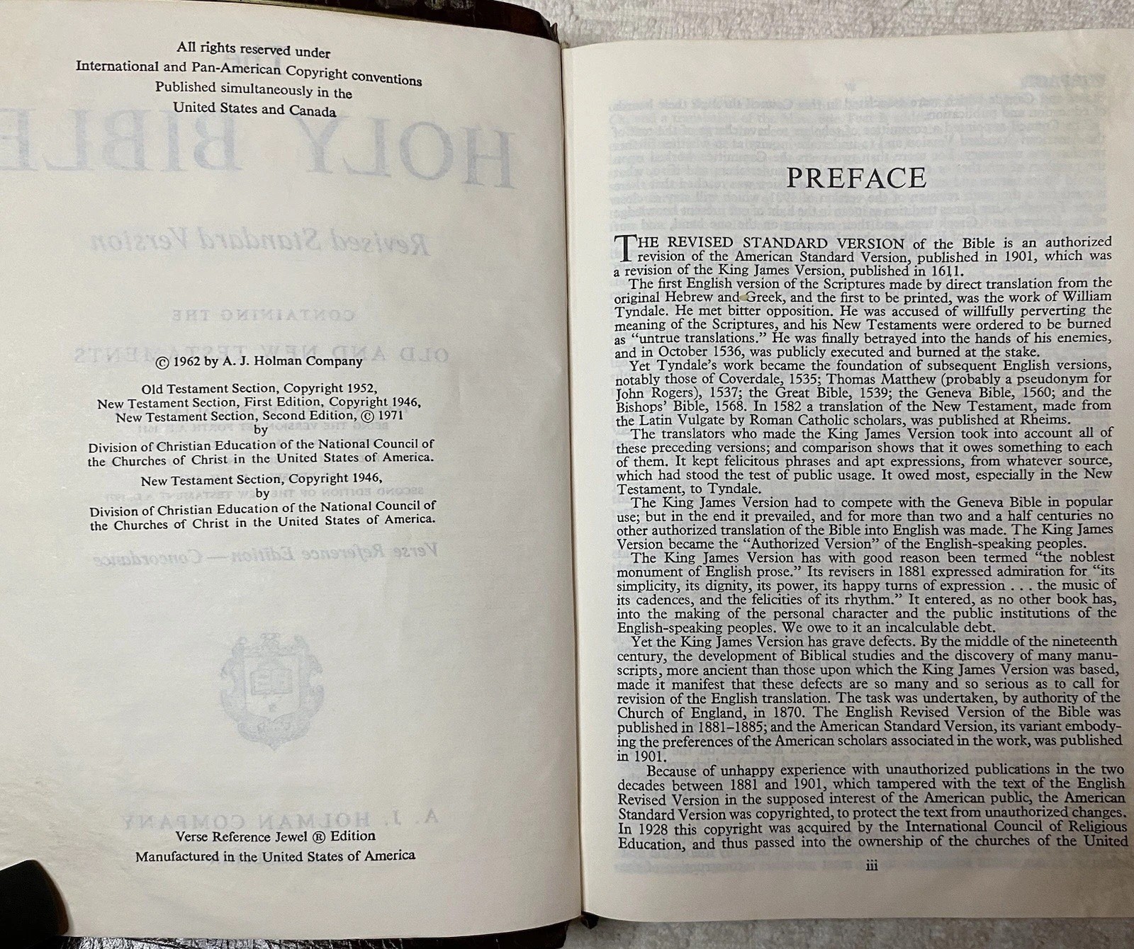Holy Bible References by Holman 1962 Cowhide Bonded Leather Lined