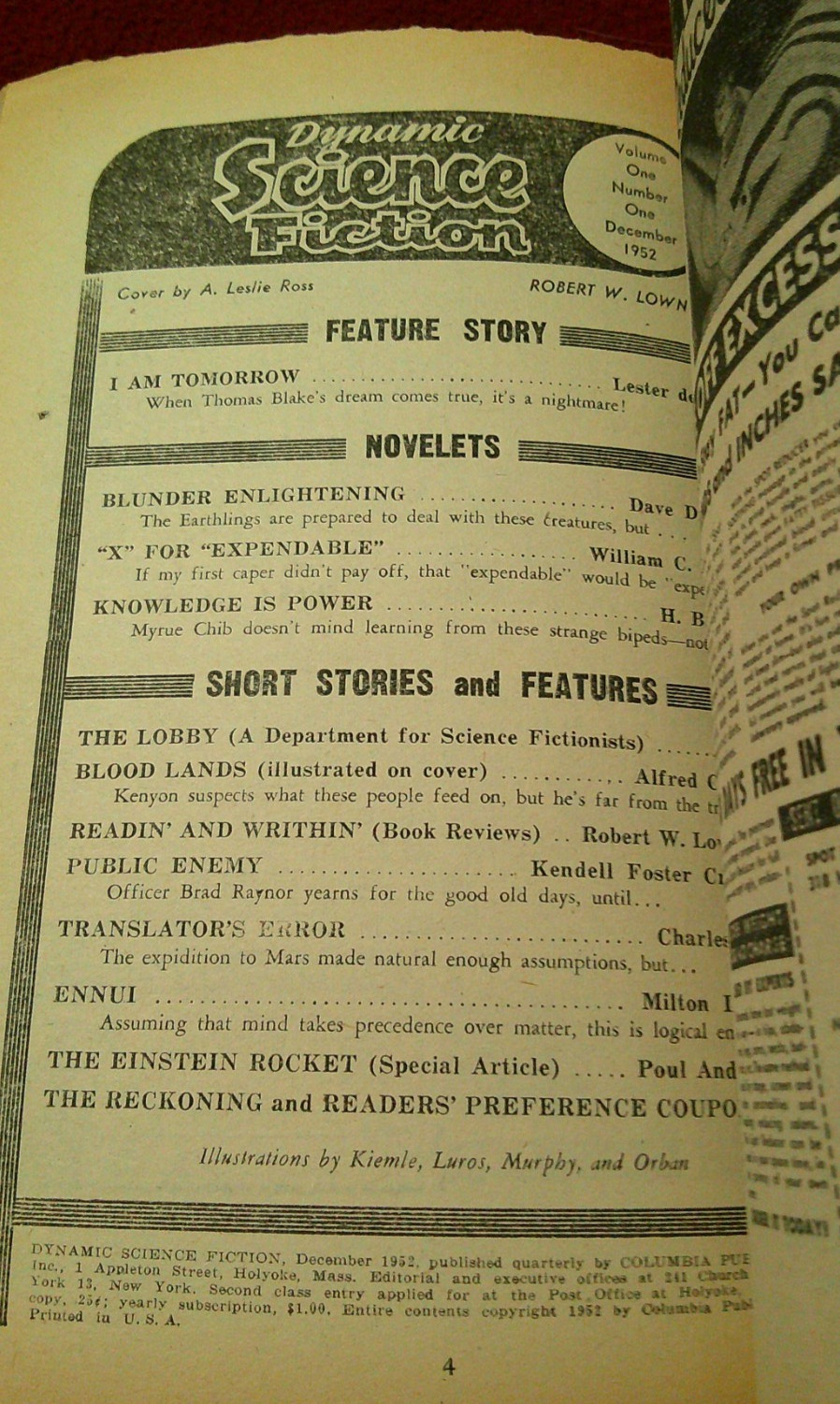 Dynamic Science Fiction #1 December 1952 Lester Del Rey, Poul Anderson