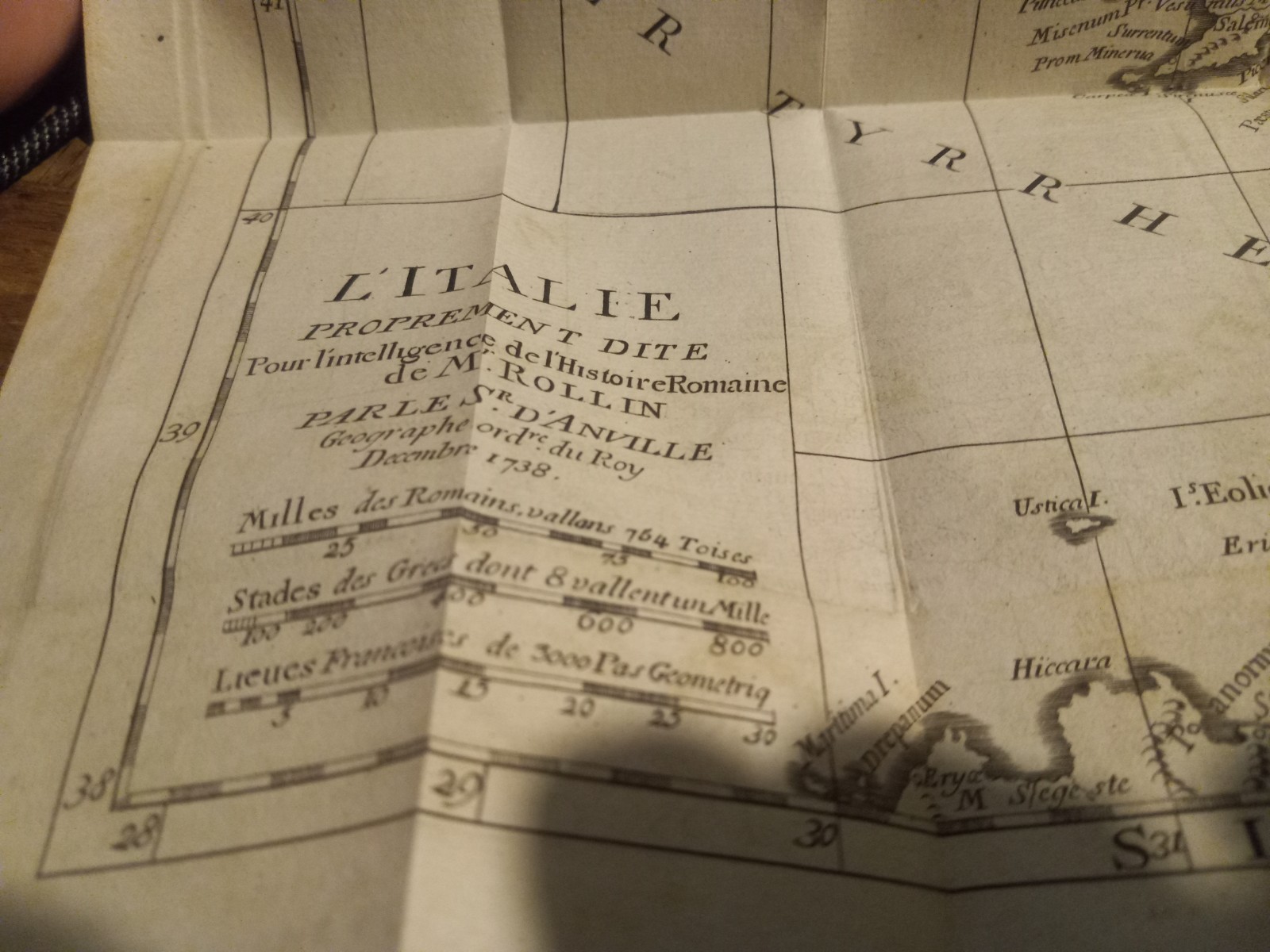 1782 HISTOIRE ROMAINE BY M ROLLIN FULL LEATHER VOLUME 2 ONLY, W/MAP OF ITALY!!