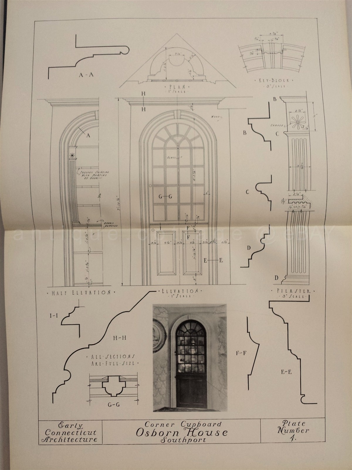 1924 antique EARLY CONNECTICUT ARCHITECTURE tipped-in 25 PLATES 20×14 drawings