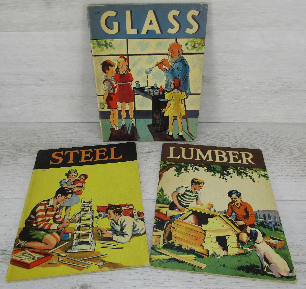 Vintage Childrens 1940 Whitman Publishing -3- Nonfiction – Glass, Lumber, Steel