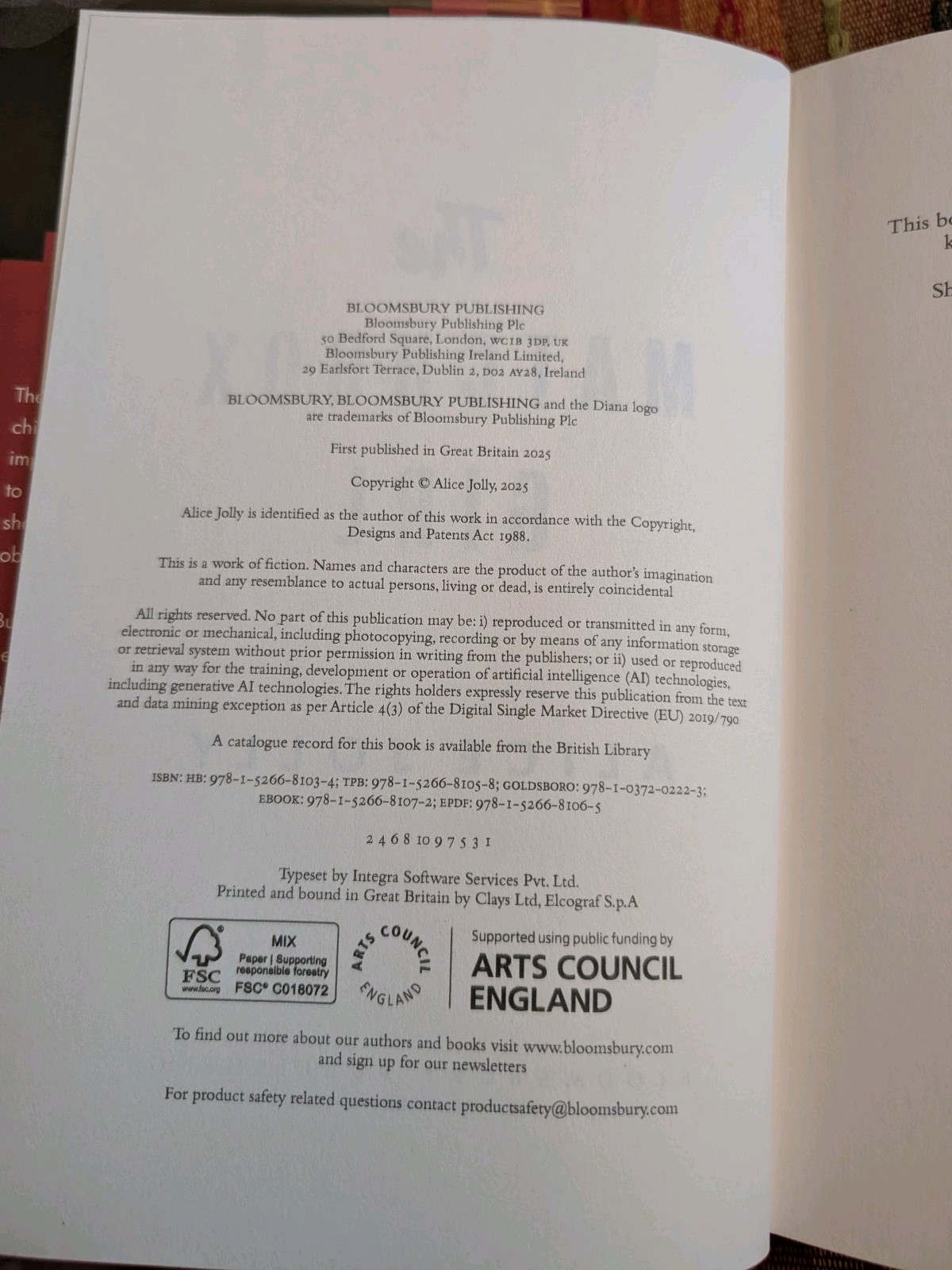 The Matchbox Girl by Alice Jolly, Signed First Edition, UK, 2025. As New.