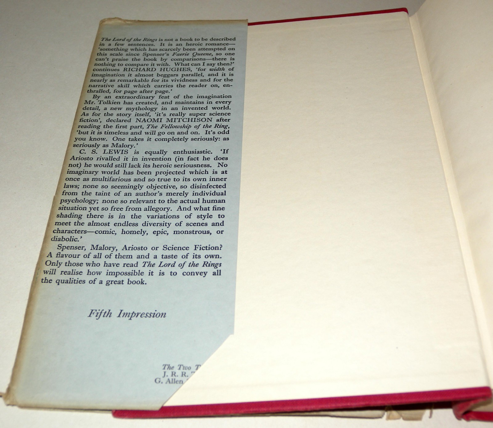 The Two Towers Tolkien 1957 1st Ed 5th Imp HB DJ Allen & Unwin