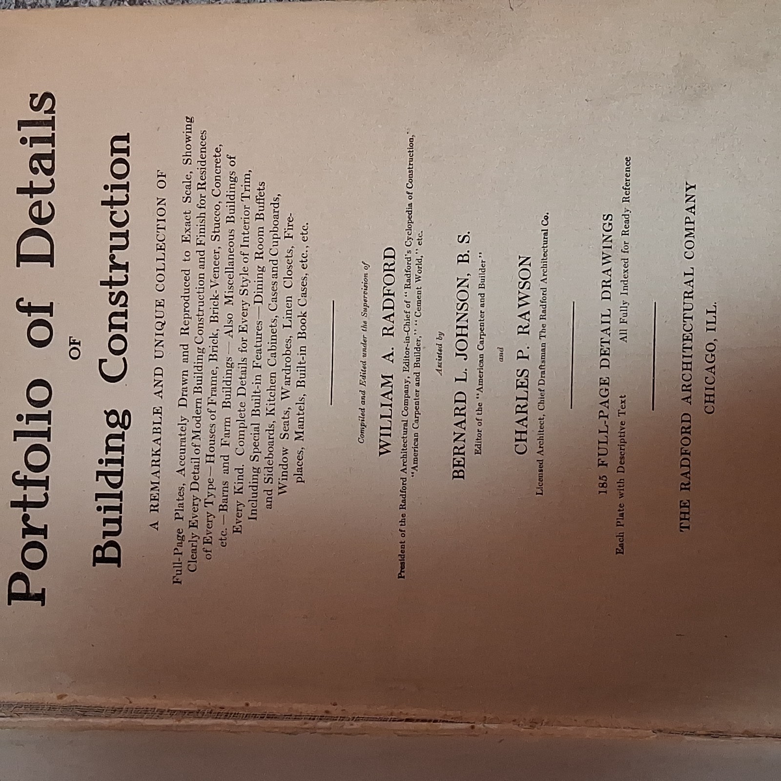 1911 Radford’s Details of Building Construction 185 Plates Antique Architecture