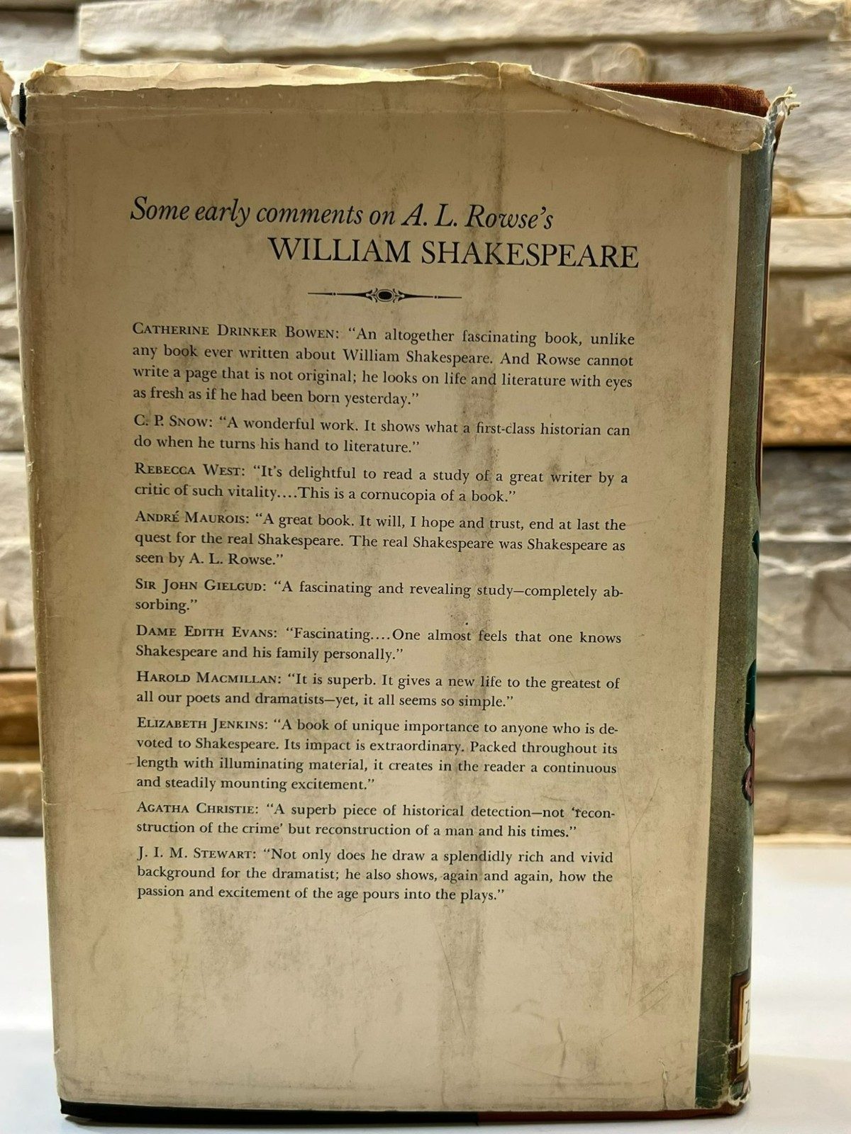 William Shakespeare A Biography by A.L. Rowse 1963 HCDJ Literary History Book