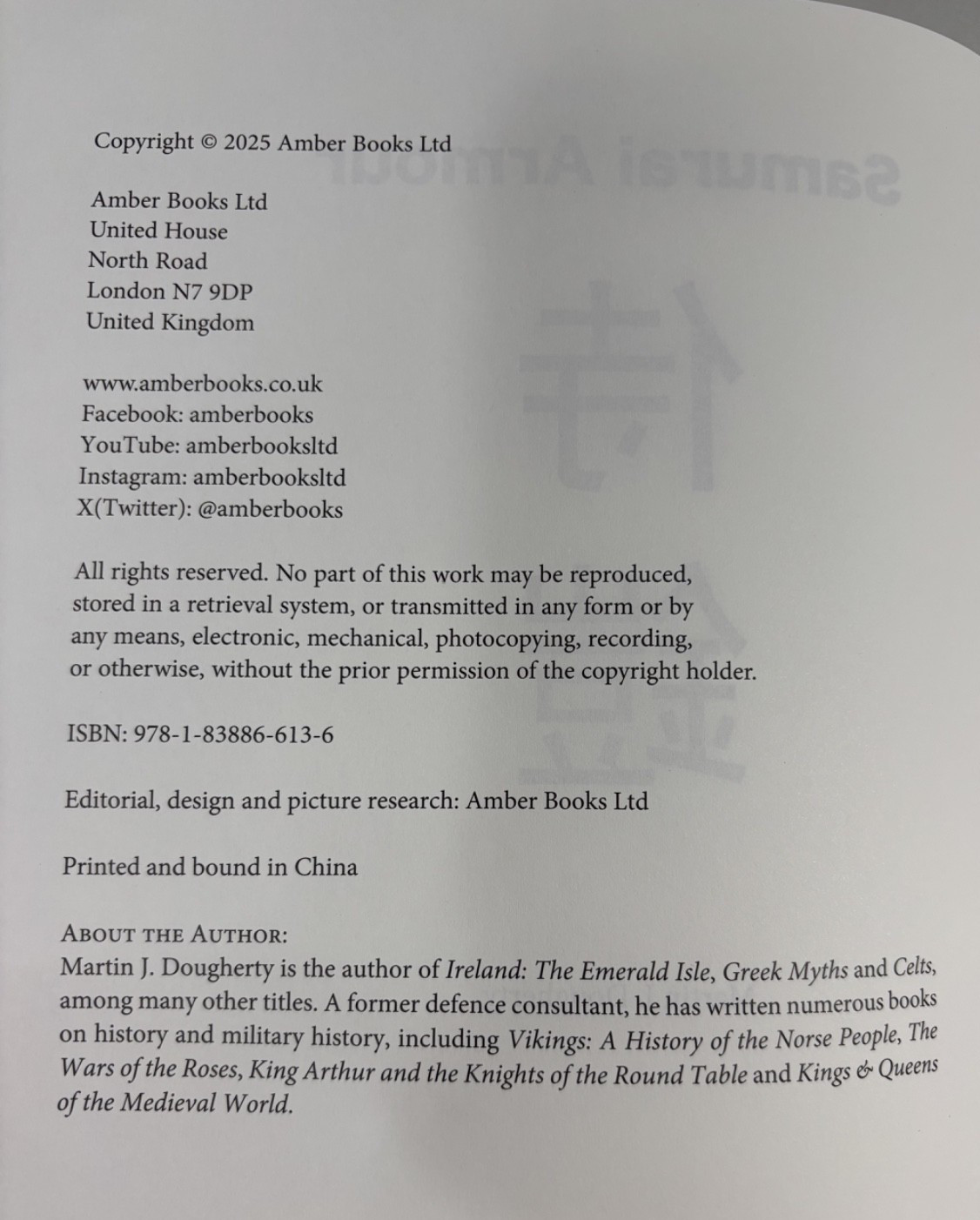 Samurai Armor HC by Martin J Dougherty (2025, Amber Books) Cultures Collection