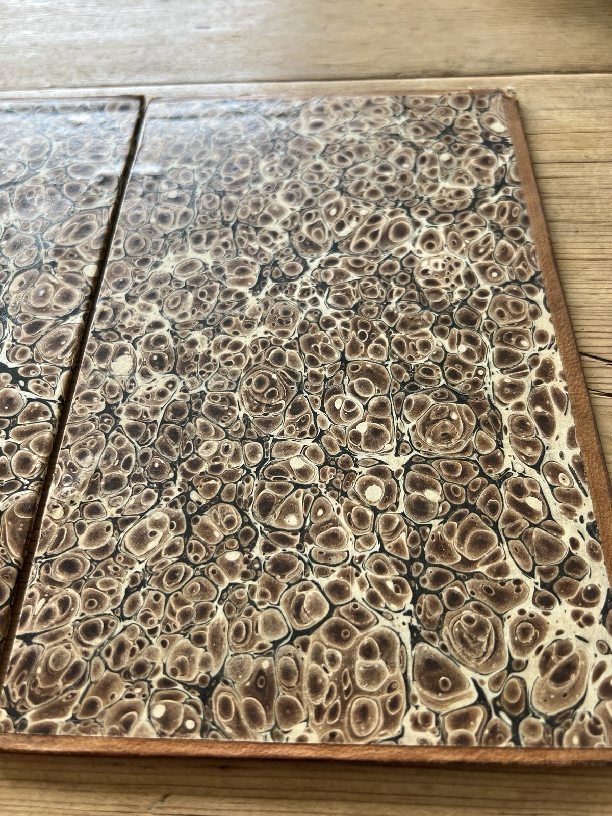 1840’s leather book boards with beautiful brown marbled paper 3 Covers/sets