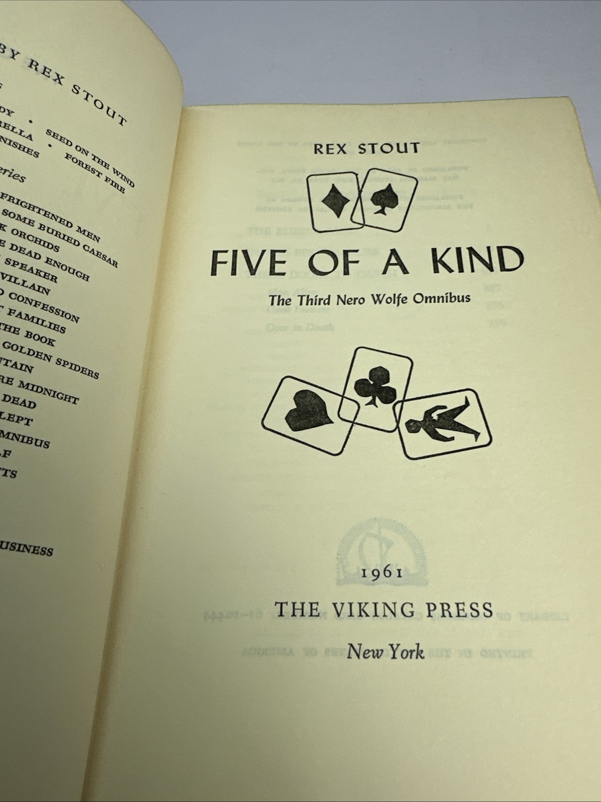 Rex Stout – Five of a Kind – 1st/1st 1961 Viking – Nero Wolfe Omnibus
