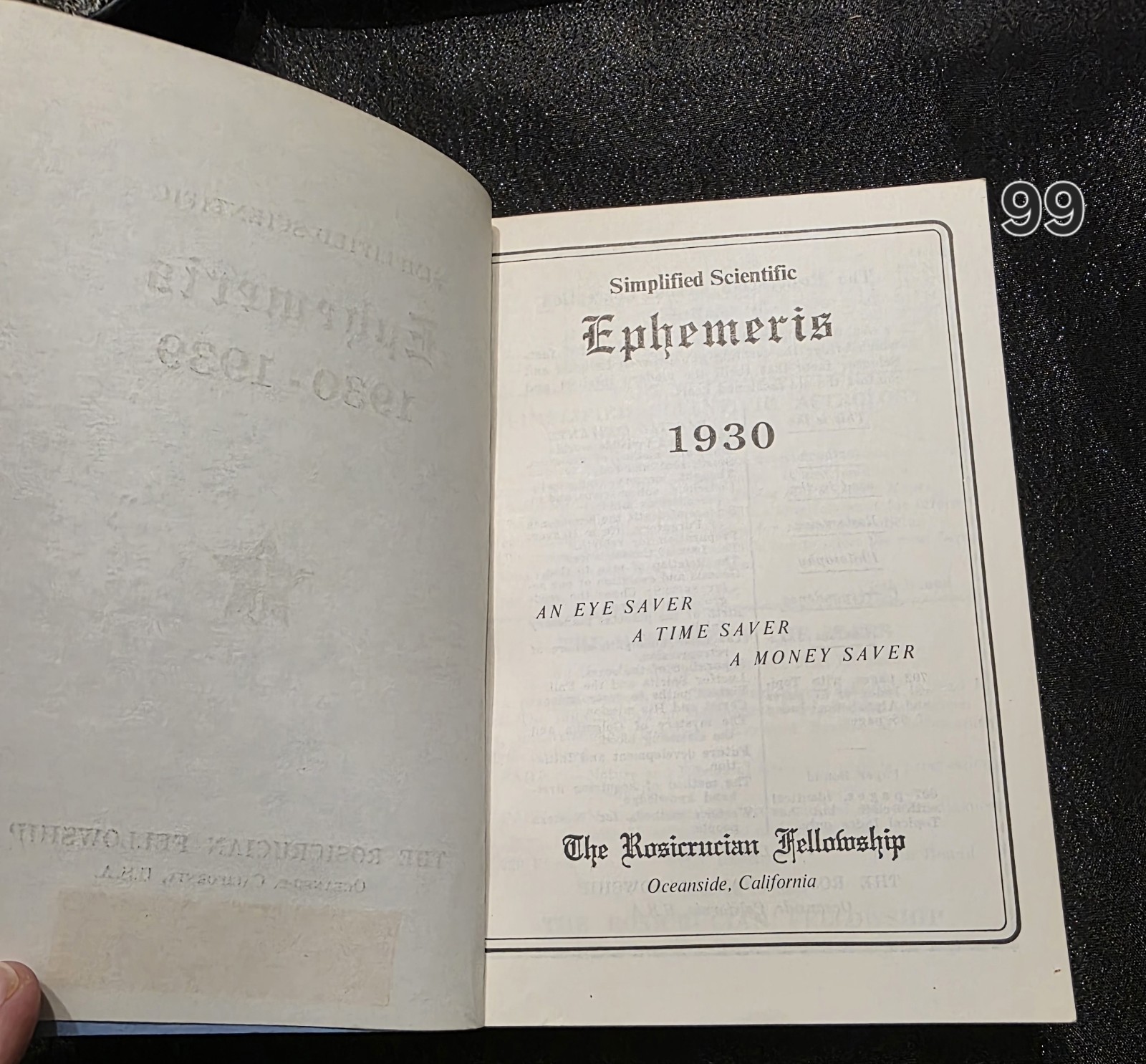 Simplified Scientific Ephemeris 1930-1939 Vintage The Rosicrucian Fellowship