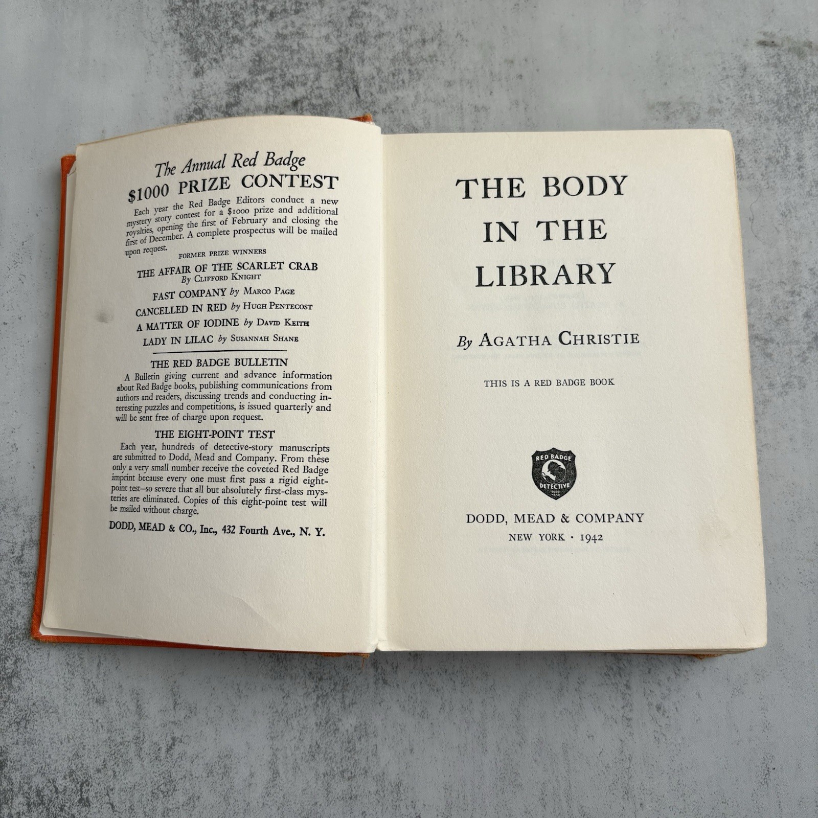 1942 1st Ed. The Body In The Library – Agatha Christie Red Badge Book RARE!