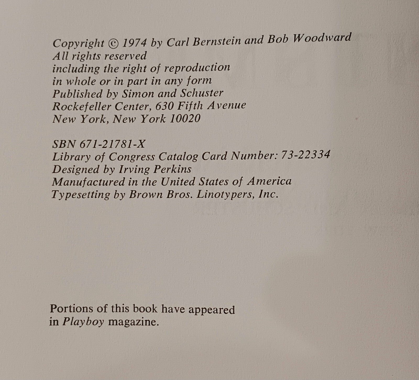 Carl Bernstein, Bob Woodward / ALL THE PRESIDENT’S MEN 1st Edition 1974