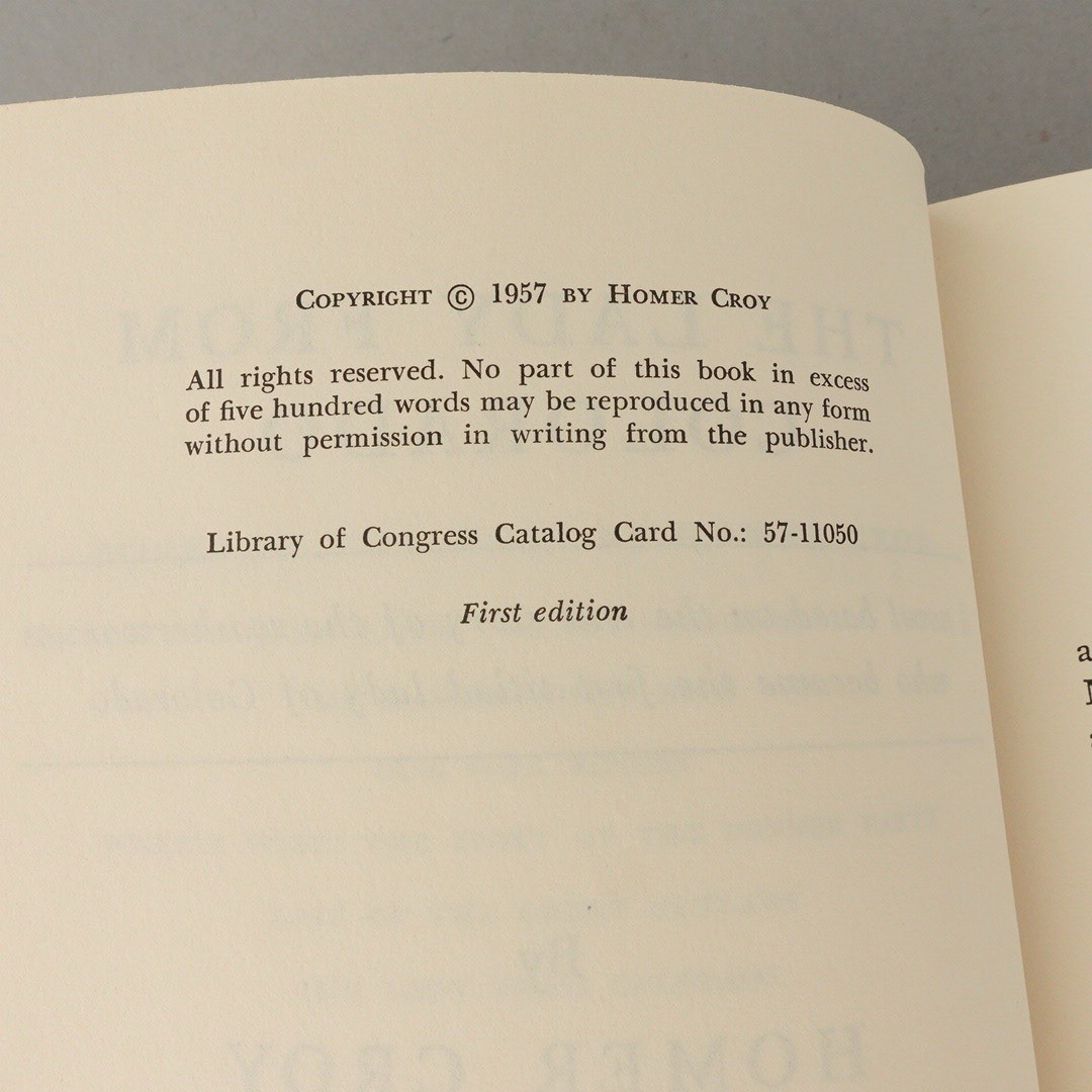 The Lady from Colorado by Homer Croy 1957 RARE 1st EDITION Book Vintage