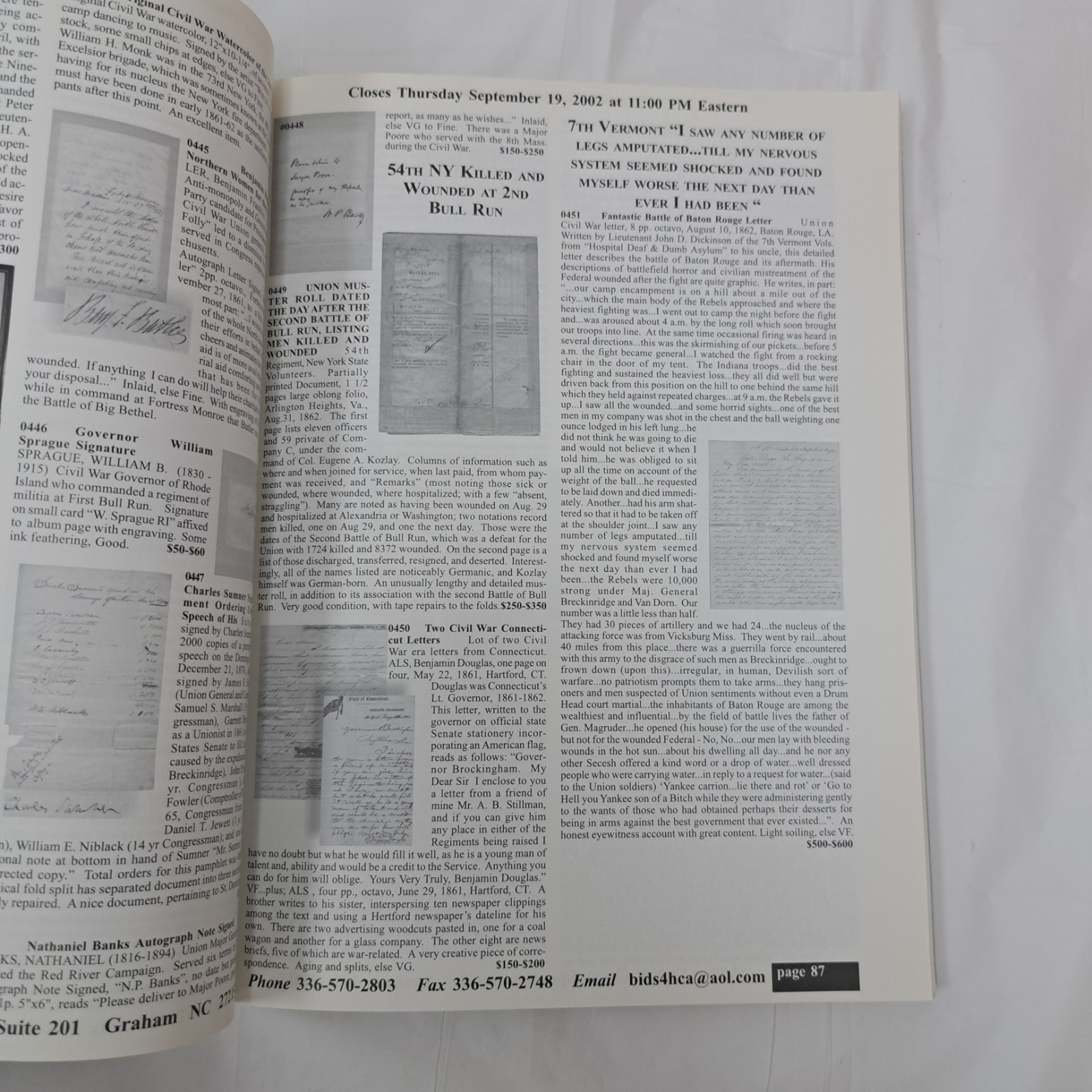 HCA Historical Collectible Auctions Absentee Auction September 19th 2002 Catalog