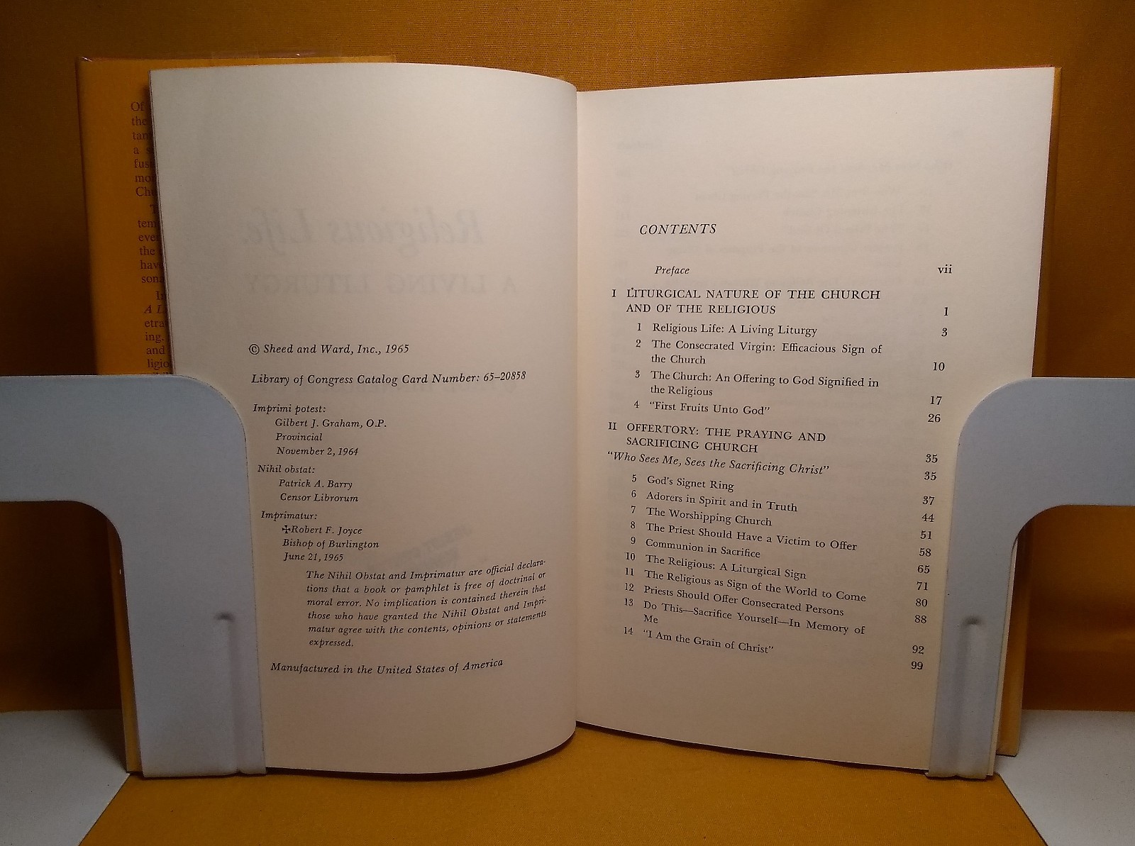 Religious Life A Living Liturgy Paul Hinnebusch 1965 HCDJ Prayer Sacrifice