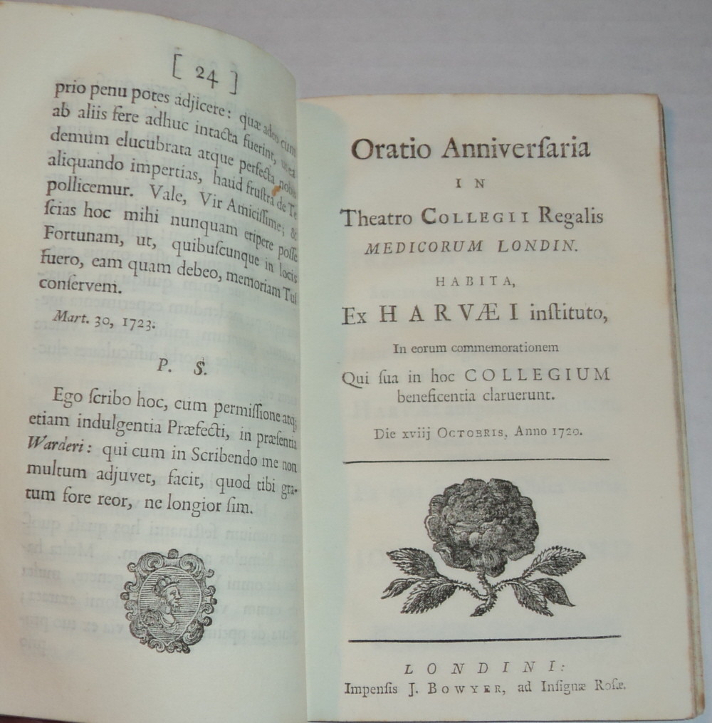 1723 1ST ED. JOHN FREIND on SMALL-POX to RICHARD MEAD plus a 1727 edition