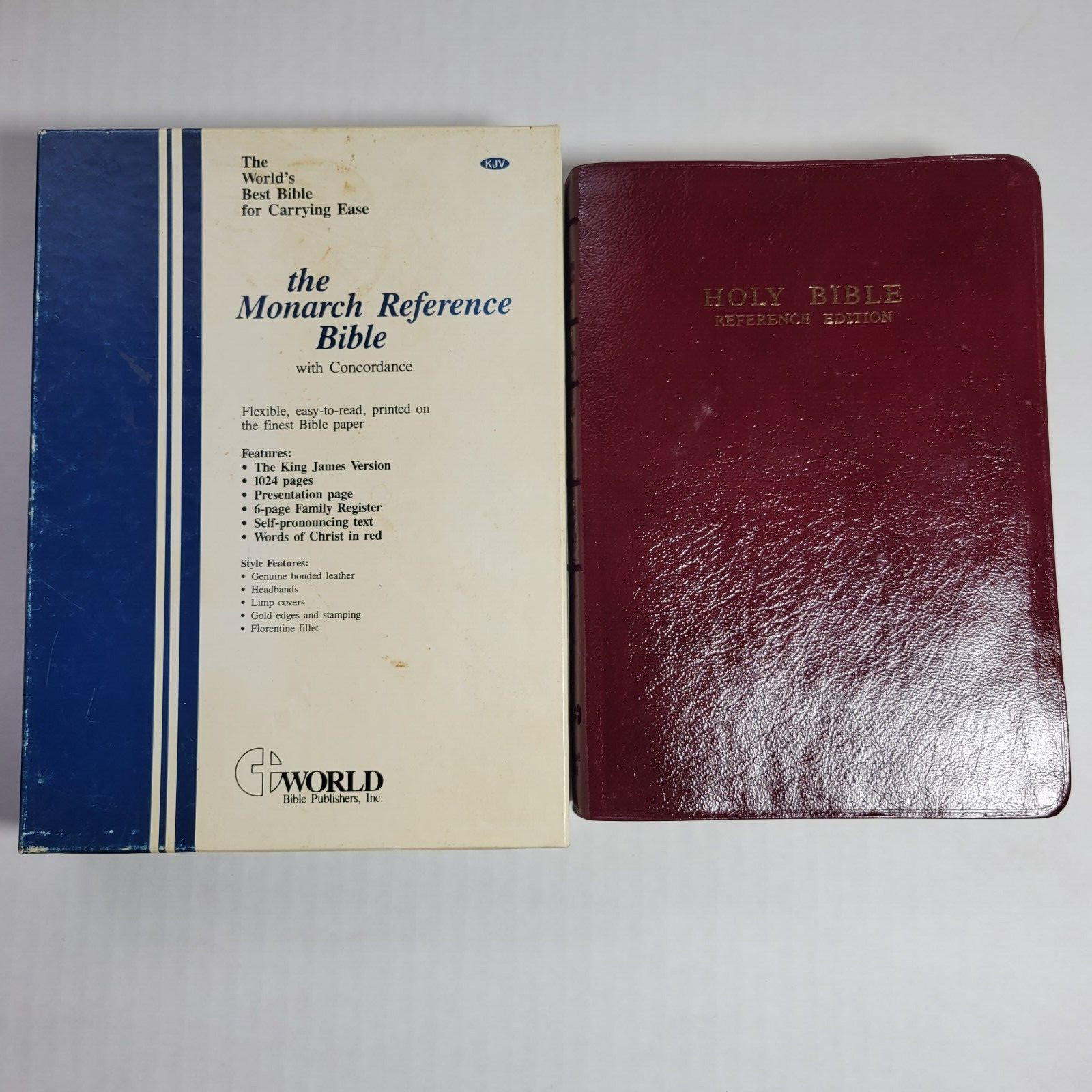 Vtg KJV Monarch Reference Bible Burgundy Bonded Leather Red Letter Concordance