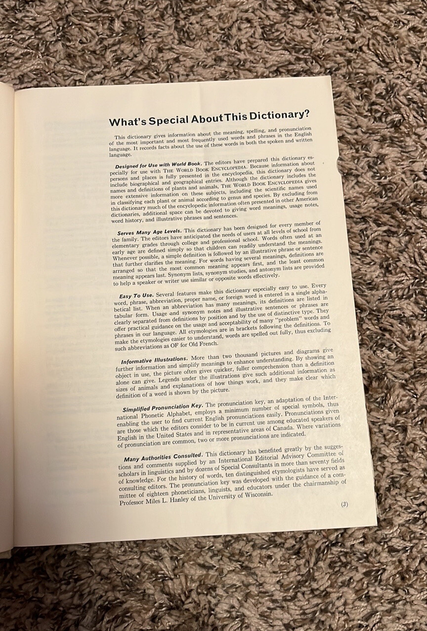 THE WORLD BOOK DICTIONARY A-K Volume 1 Vintage 1968 Thorndike Barnhart Hardcover