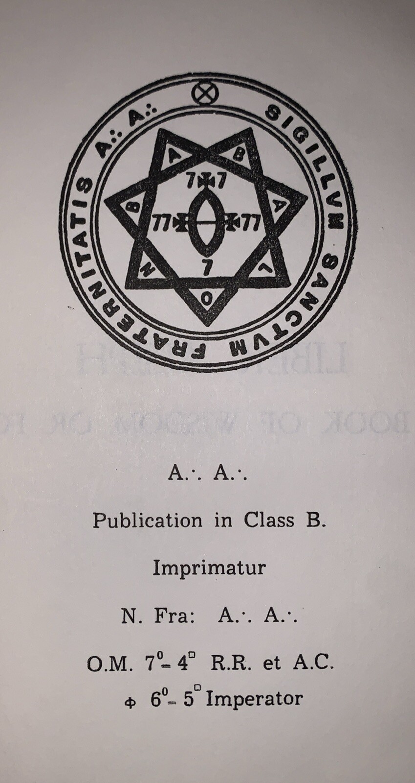 1st Ed, ALEISTER CROWLEY, LIBER ALEPH: THE BOOK OF WISDOM OR FOLLY, OCCULT