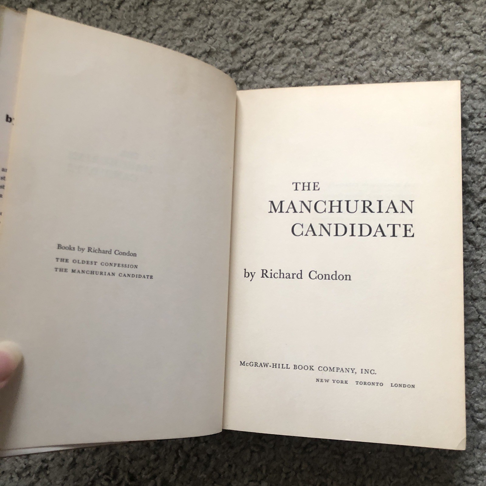 The Manchurian Candidate *by Richard Condon 1959 McGraw-Hill 1st Edt. 1st Print