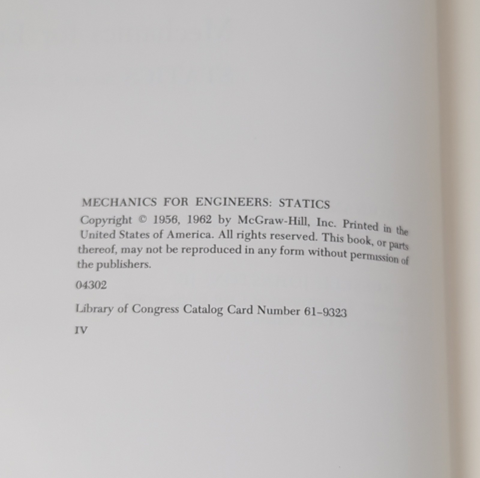 Mechanics for Engineers 2nd Edition Statics HC 1962 McGraw-Hill