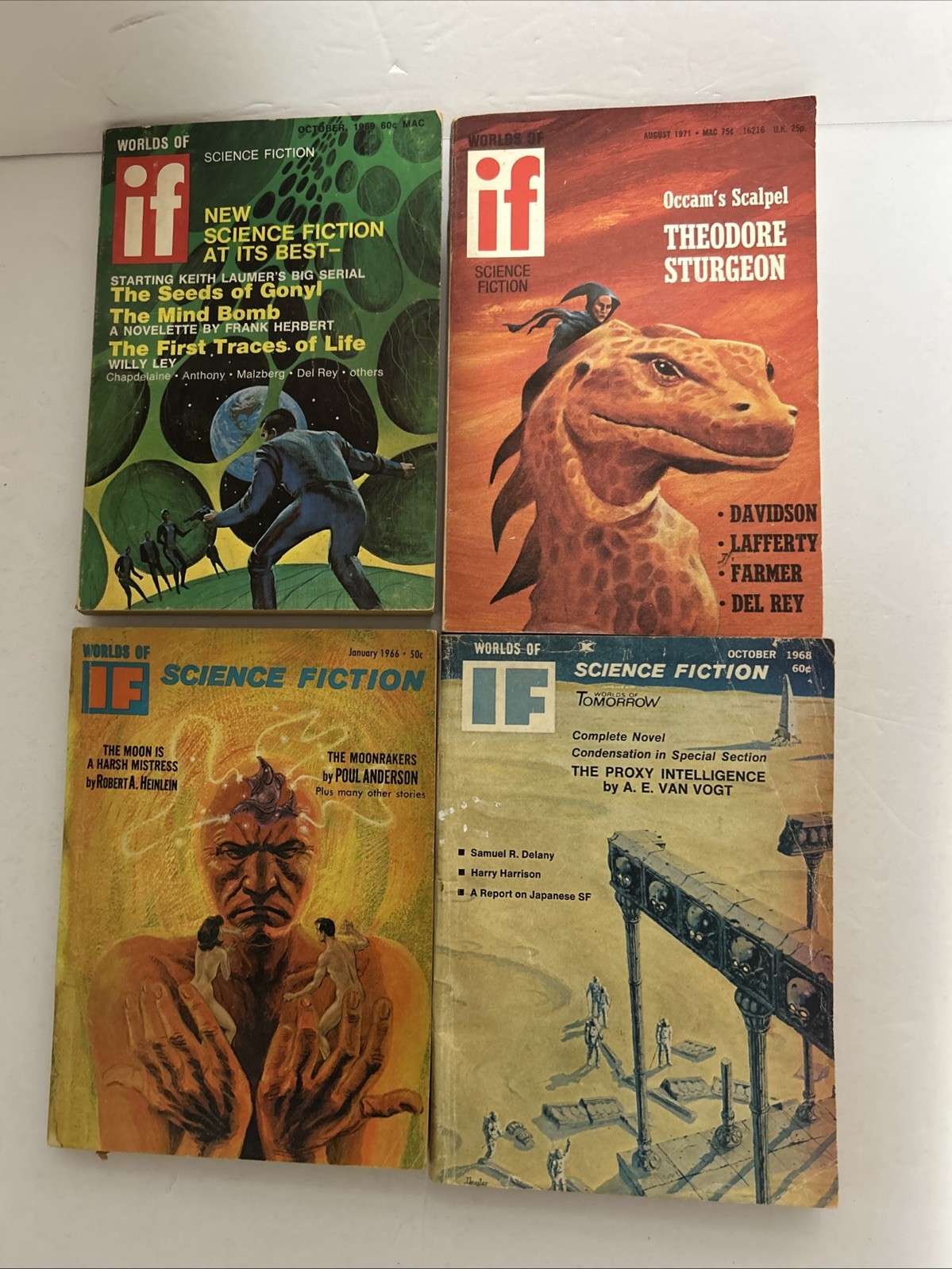 (4) Four WORLDS OF IF Science Fiction Magazine 1960’s/70’s Herbert Heinlein