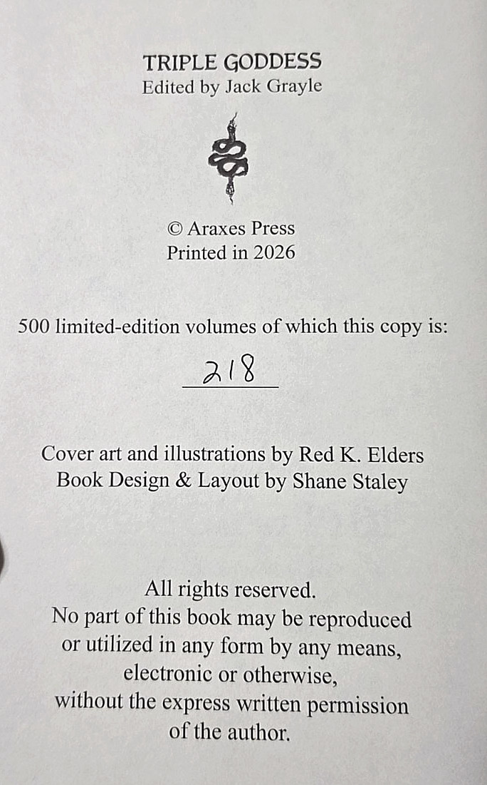 Triple Goddess ~Jack Grayle~ Araxes Press~ Signed Hardcover #218/500