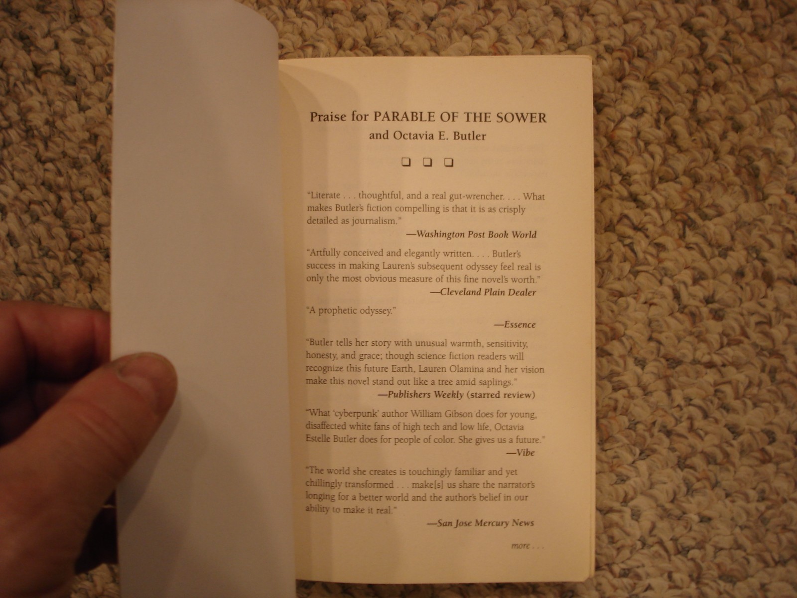 Parable Of The Sower Octavia E. Butler trade paperback 2000 Aspect Warner Bros.