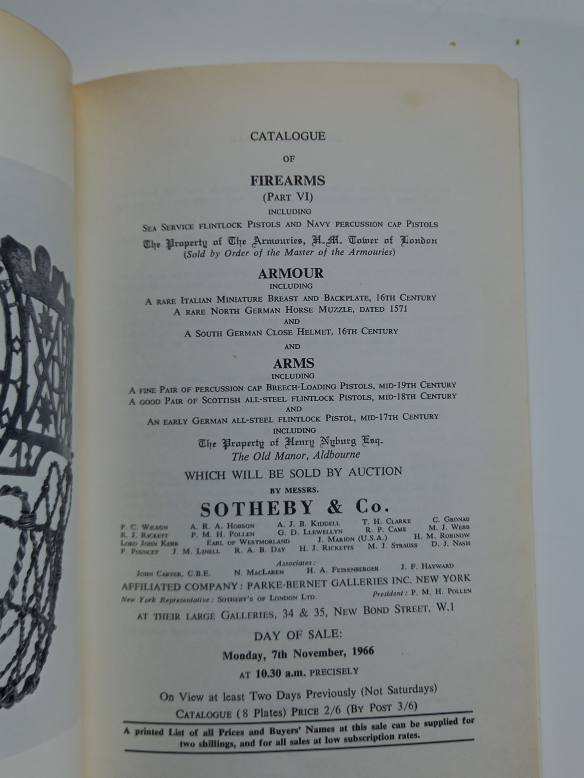 Sotheby 1966 Arms Armour Catalogue BUYER PRICE LIST Colt Pistol Helmet Militaria
