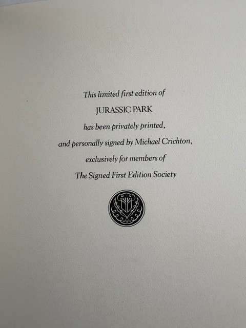 Jurassic Park Michael Crichton Signed 1st Edition Franklin Library