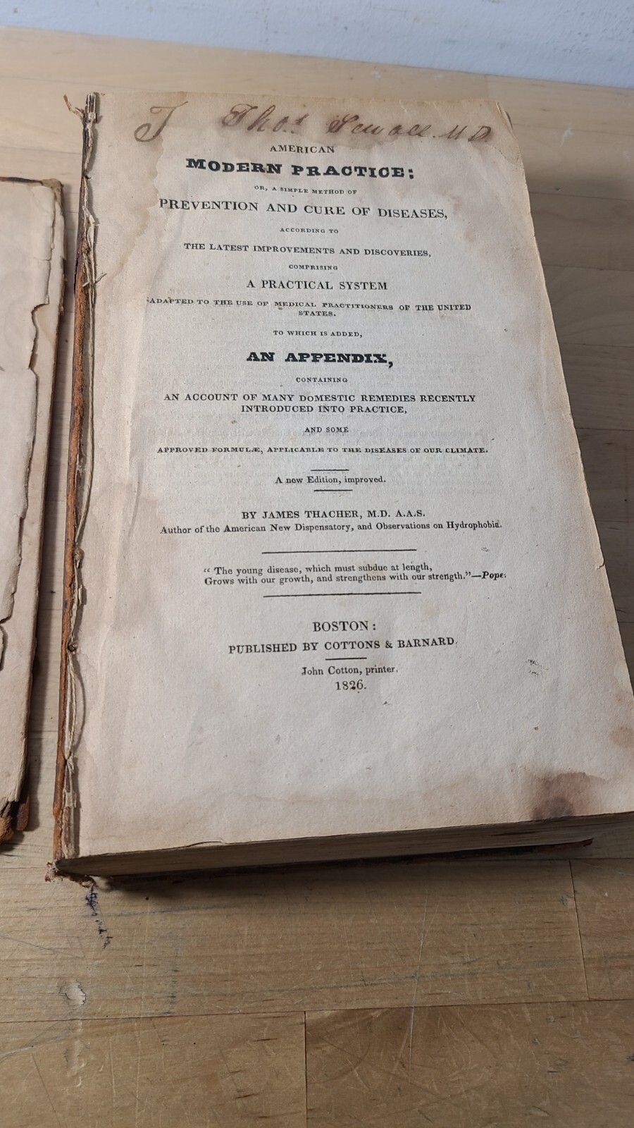 J. Thacher M.D. AMERICAN MODERN PRACTICE 1826 [Early American medical textbook]