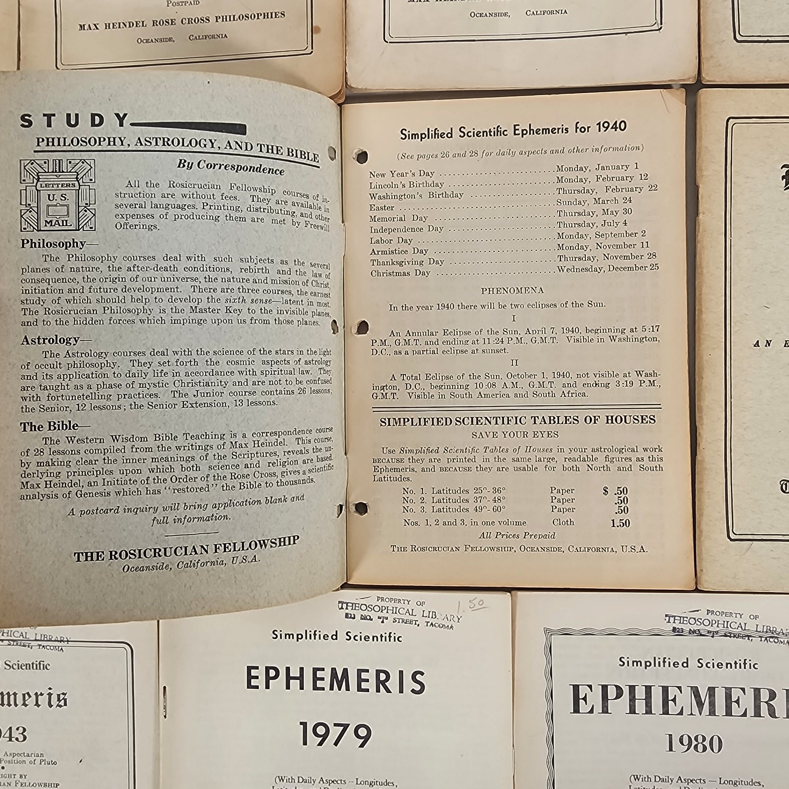 Lot 14 Simplified Scientific Ephemeris – Rosicrucian Fellowship 1932 – 1980