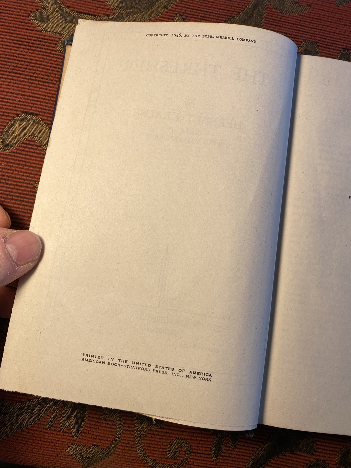The Thresher by Herbert Krause, Bobbs-Merrell Co. Publishers, 1946, no DJ