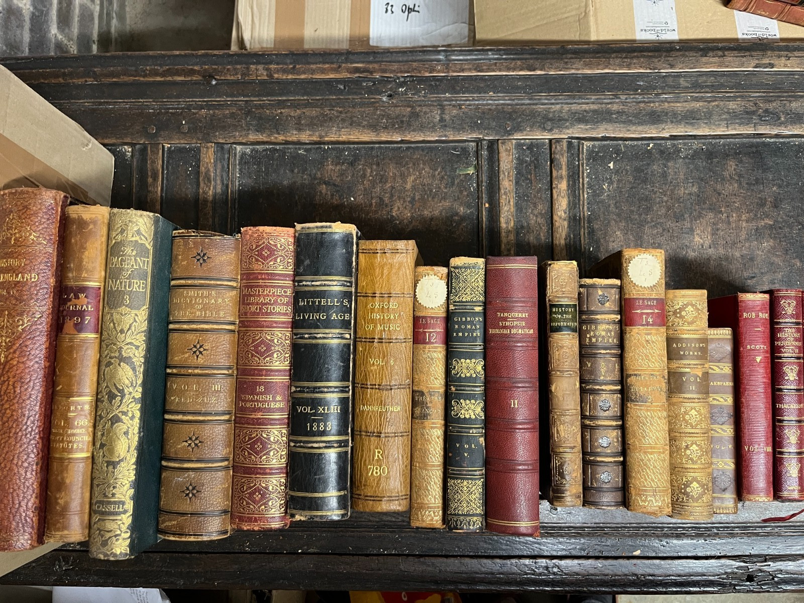 18x ANTIQUE LEATHER BOOKS BINDINGS MOST 19TH CENTURY FAB BUNDLE DECOR PROPS