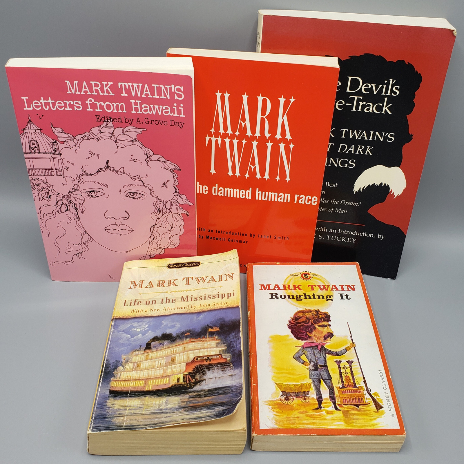Mark Twain Lot of 5 Non-Fiction Roughing It Mississippi Hawaii Damned Great Dark