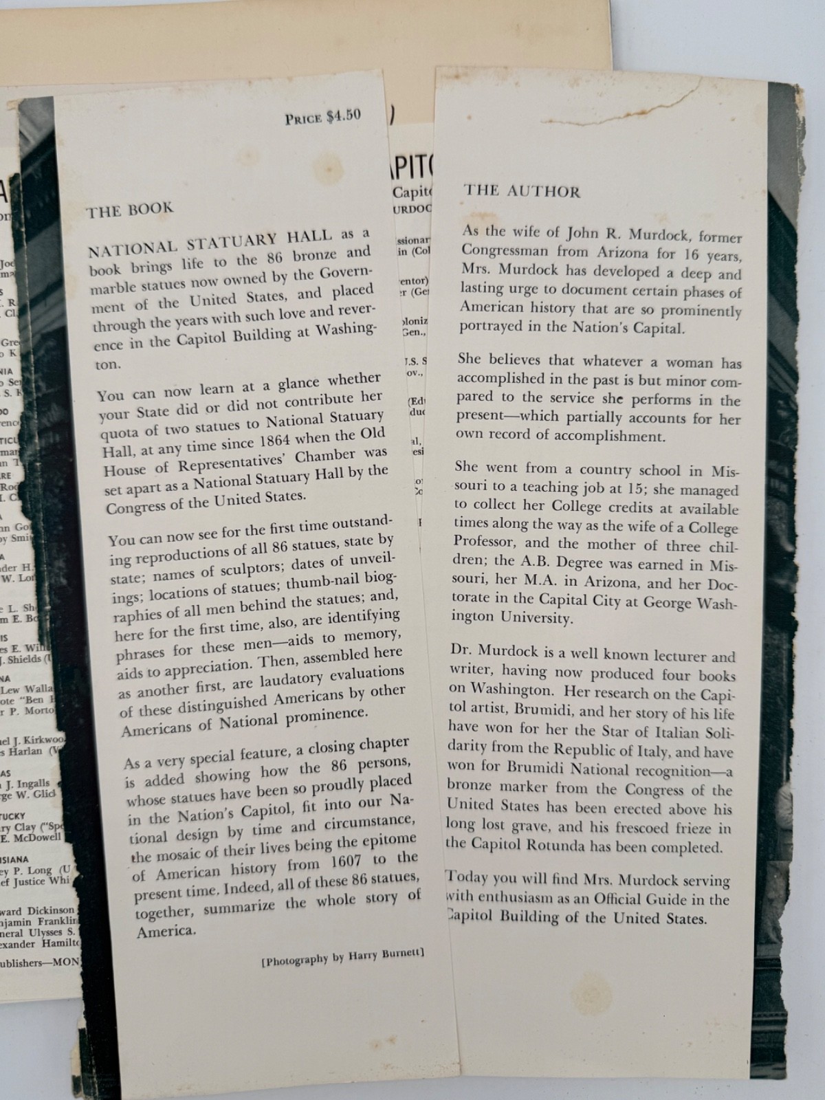 Signed Murdock National Statuary Hall 1955 + Capitol Ephemera Brumidi Letter