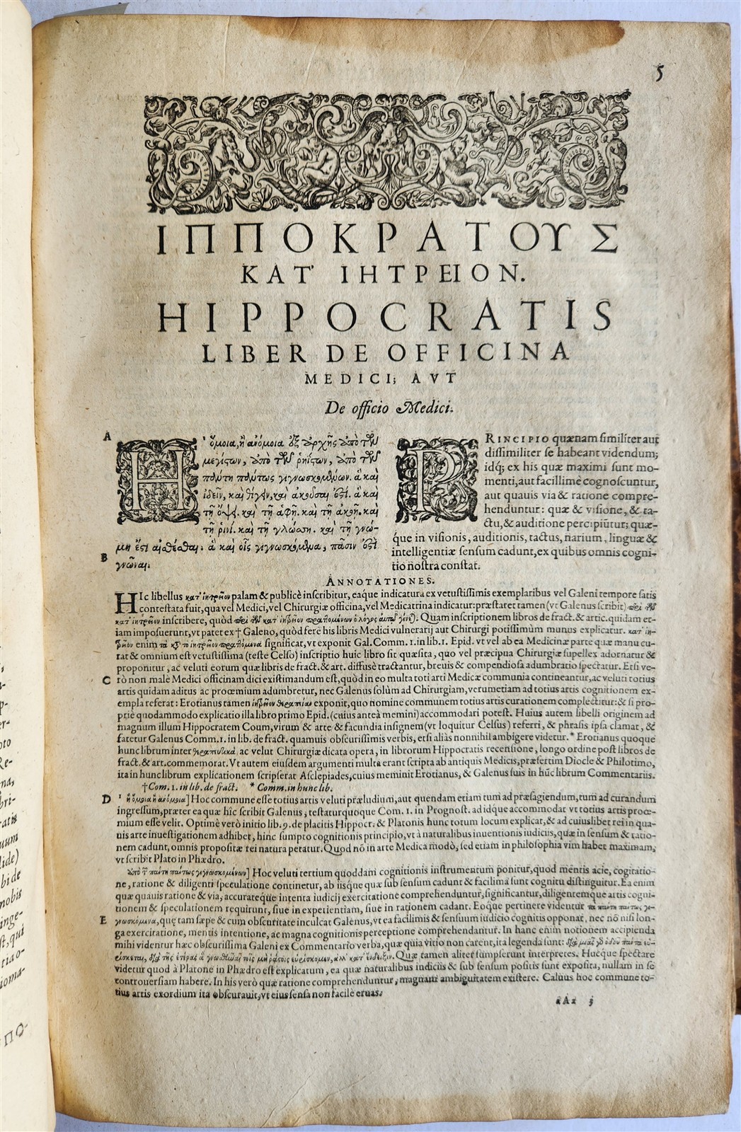 1595 HIPPOCRATES Opera Omnia antique 16th CENTURY FOLIO