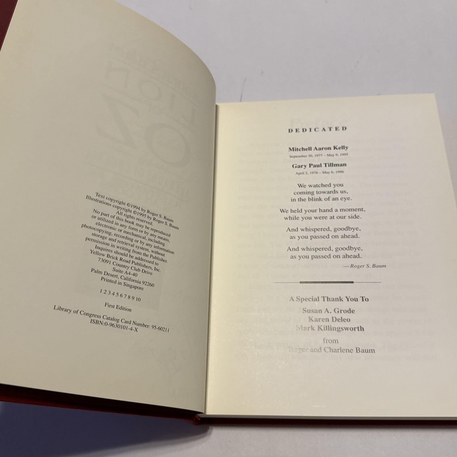 Lion Of Oz And Badge Of Courage Roger S Baum Inscribed 1st Edition