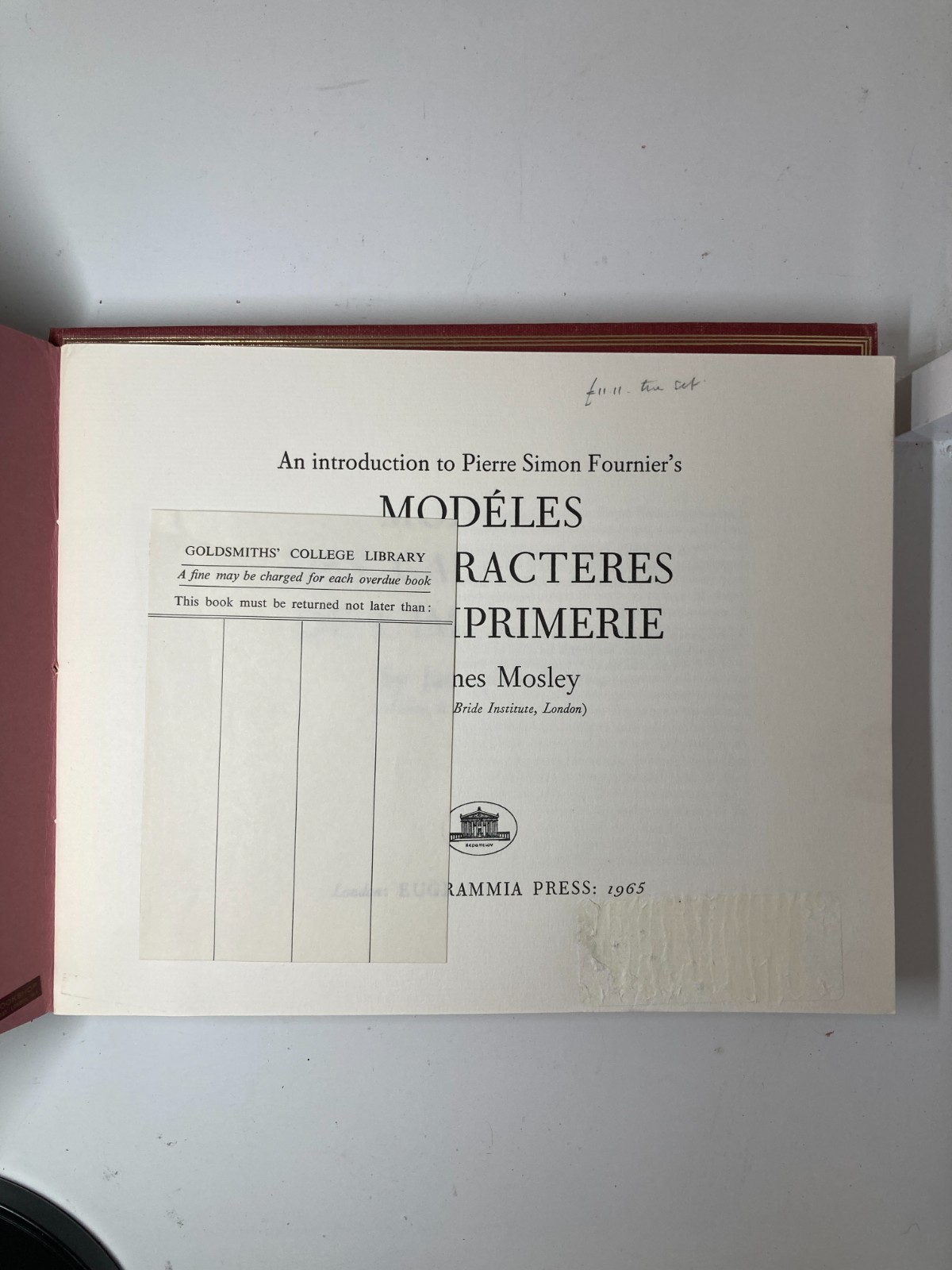Fournier Modeles des Caracteres 1965 Eugrammia Typography Zaehnsdorf