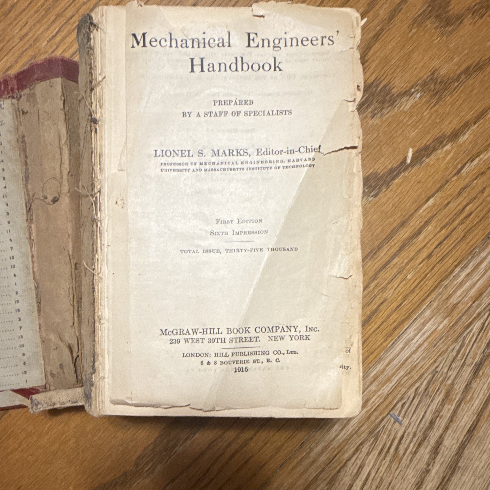 Lionel S. Marks Mechanical Engineers’ Handbook 1st Ed McGraw-Hill 1916 HC