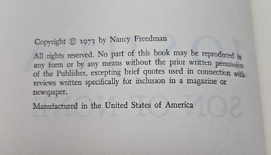 ​Joshua, Son of None by Nancy Freedman (1973) Hardcover w/ Dust Jacket