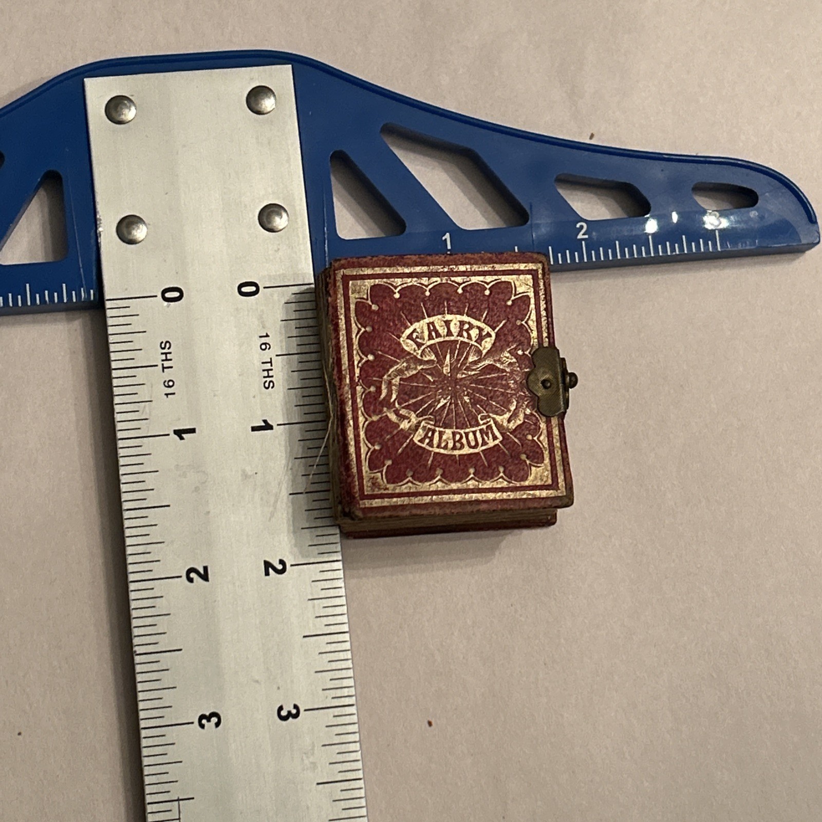 Antique Victorian Miniature Fairy Album w 18 Gem Tintypes Leather Brass Clasp