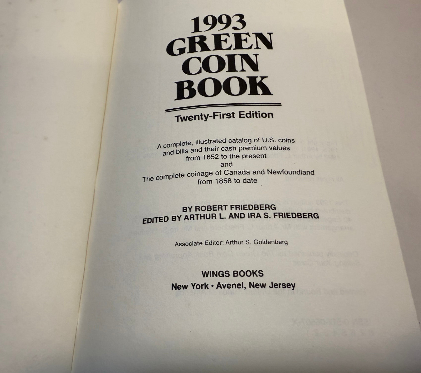 1993 Green Coin Book: Catalog of US Coins & Bills from 1652 to 1993