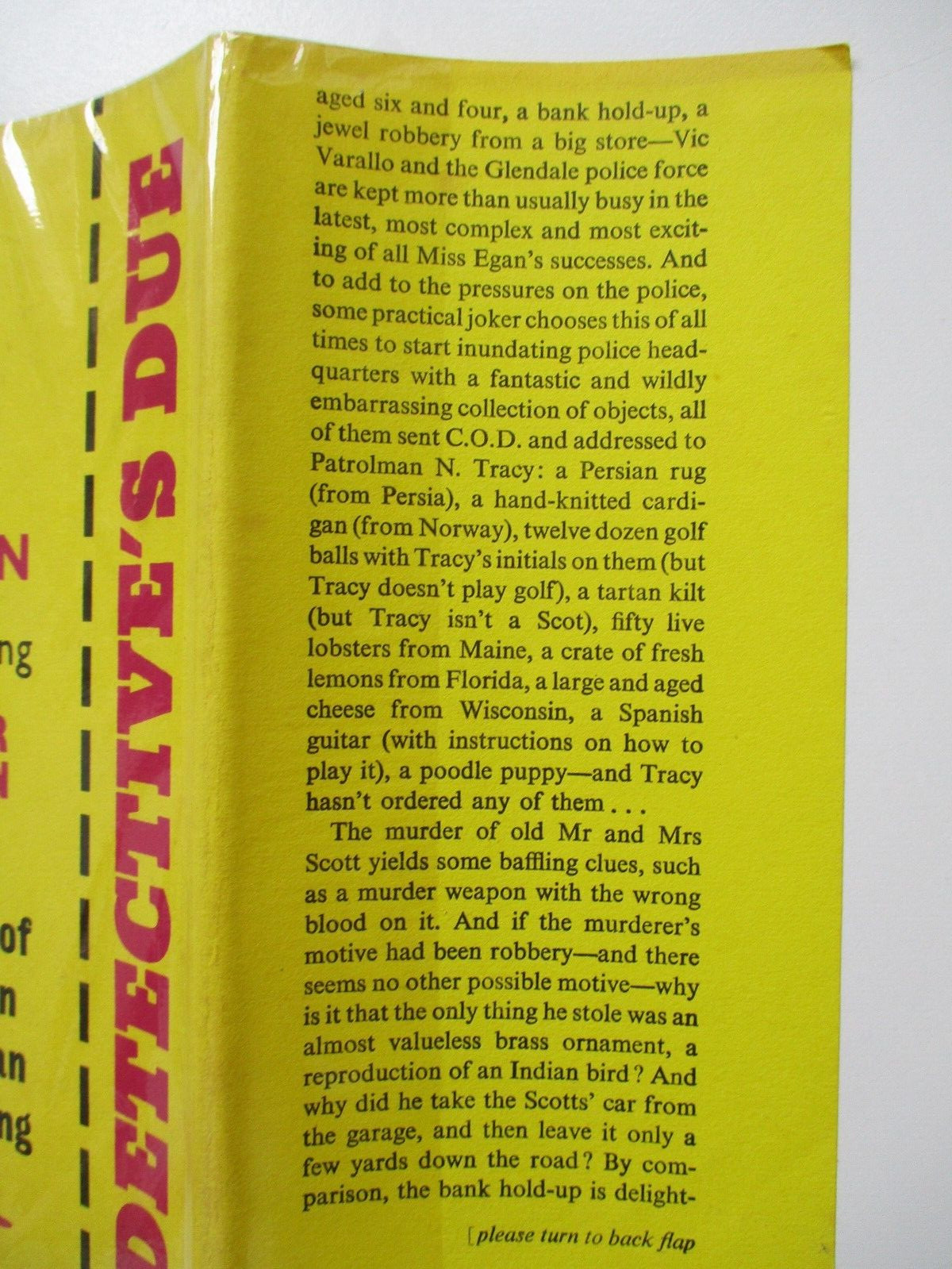 1966 DETECTIVE’S DUE Lesley Egan GOLLANCZ CRIME / MURDER Yellow Jacket