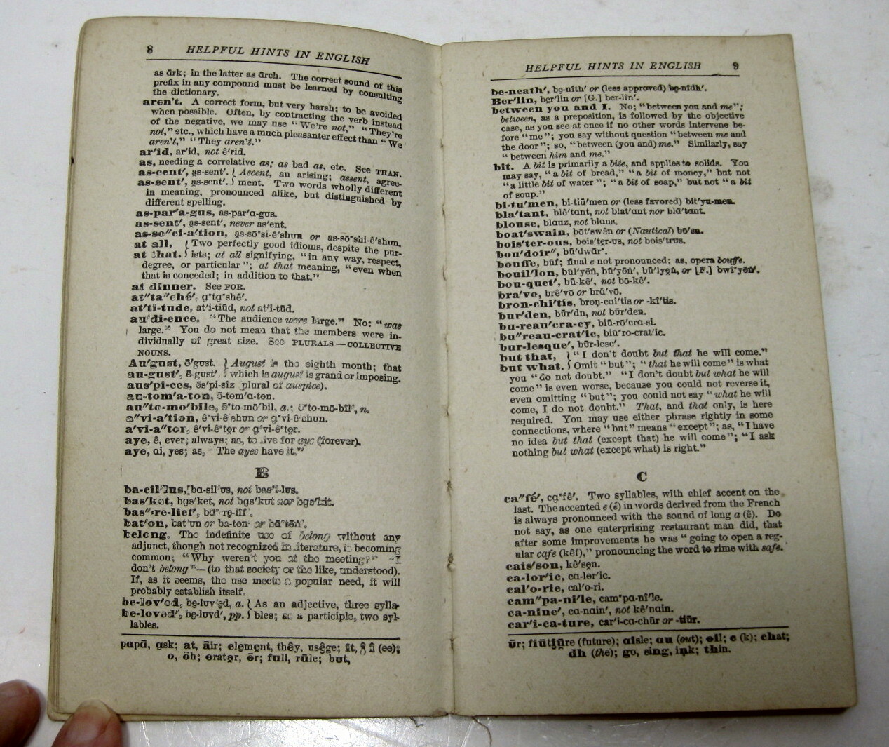 “Helpful Hints”, Funk & Wagnalls Co.1911 Book Word Pronunciation,Antique