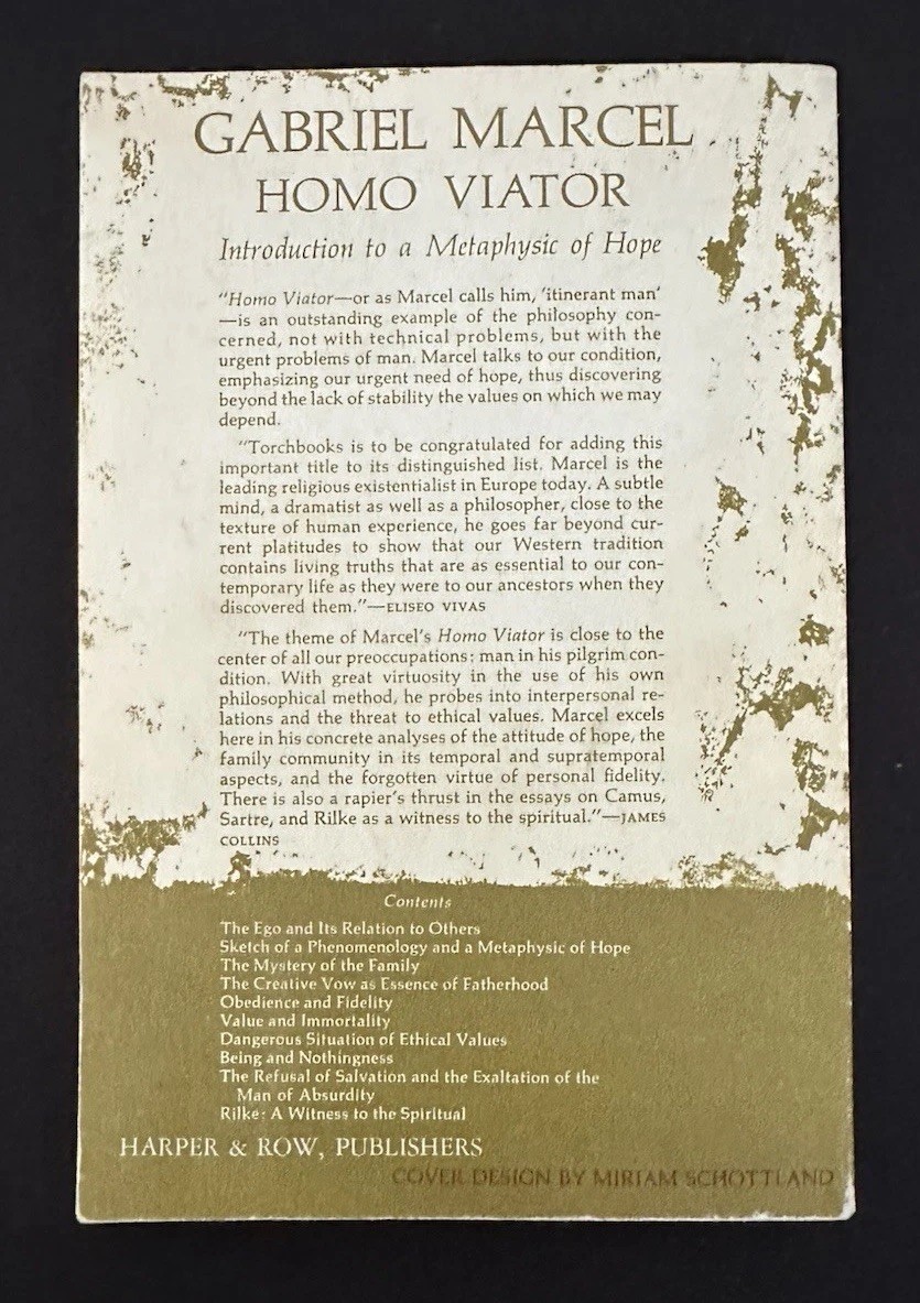Homo Viator Gabriel Marcel 1962 Harper Torchbook PB Metaphysics Existentialism
