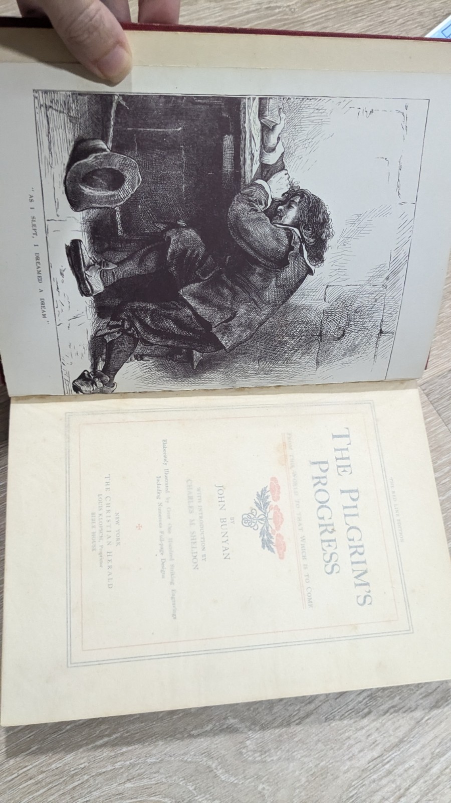 Antique Pilgrims Progress John Bunyan Red Line Edition The Christian Herald 1903