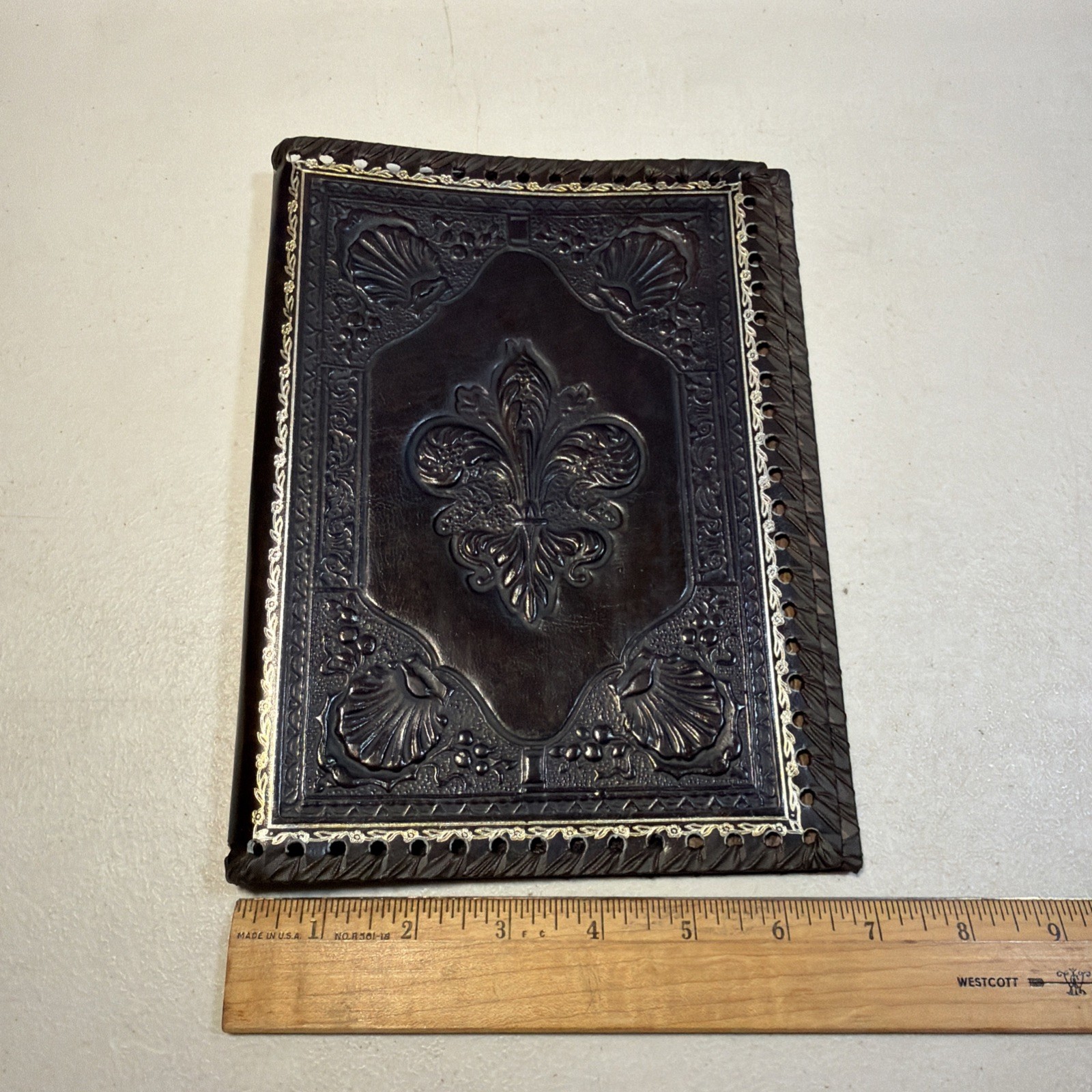 VTG Leather Book Cover / Italian Embossed Crest – Very Nice!