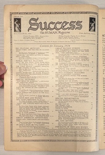 SUCCESS Magazine January 1924 Orison Swett Marden Final Year Haanel Master Key