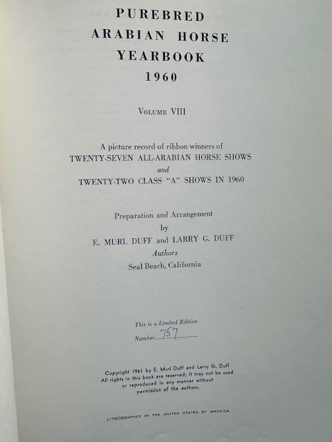 Arabian Horse Yearbook 1960 IAHA Vol Vlll Arabian Horse Books / Memorabilia